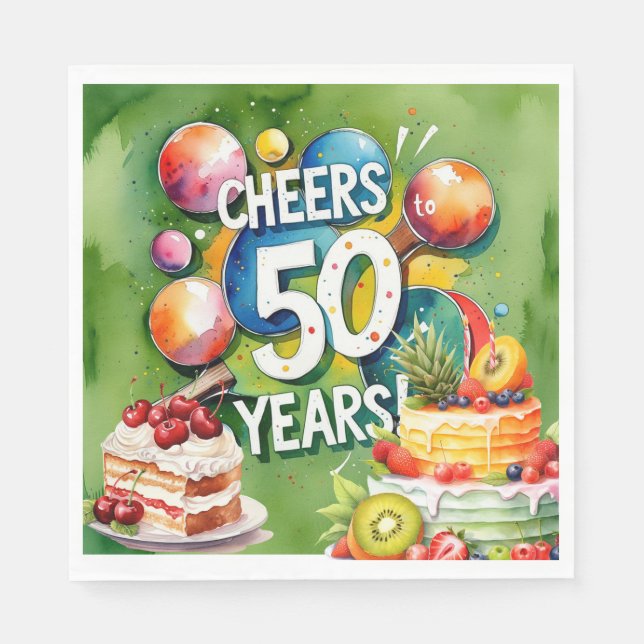 Serviette En Papier Ping Pong 50e anniversaire, (Devant)