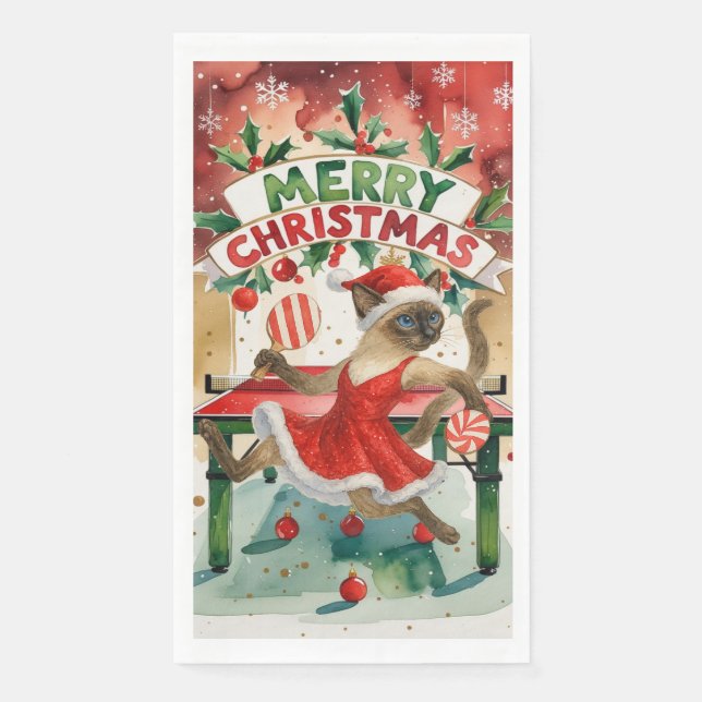 Serviette En Papier Ping Pong Christmas Themed for Siamese Cat Lovers (Devant)