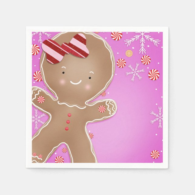 Serviette En Papier Pingerbread Pink Peppermenthe Cookie Fête de Fête (Devant)