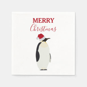 Serviette En Papier Pingouin de Noël drôle animal avec chapeau de Père