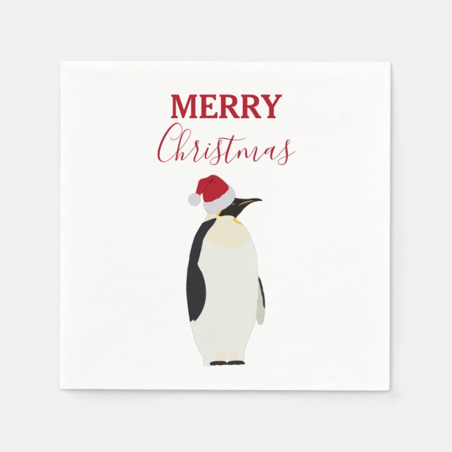 Serviette En Papier Pingouin de Noël drôle animal avec chapeau de Père (Devant)