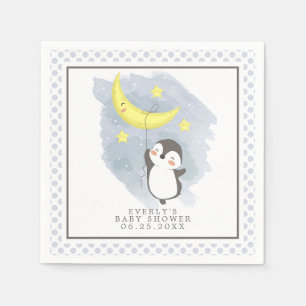Serviette En Papier Pingouin Lune Aquarelle Baby shower serviettes