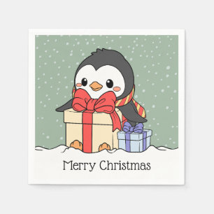 Serviette En Papier Pingouin mignon avec cadeaux de Noël dans la chute