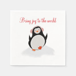 Serviette En Papier Pingouin souriant de Noël sur la serviette