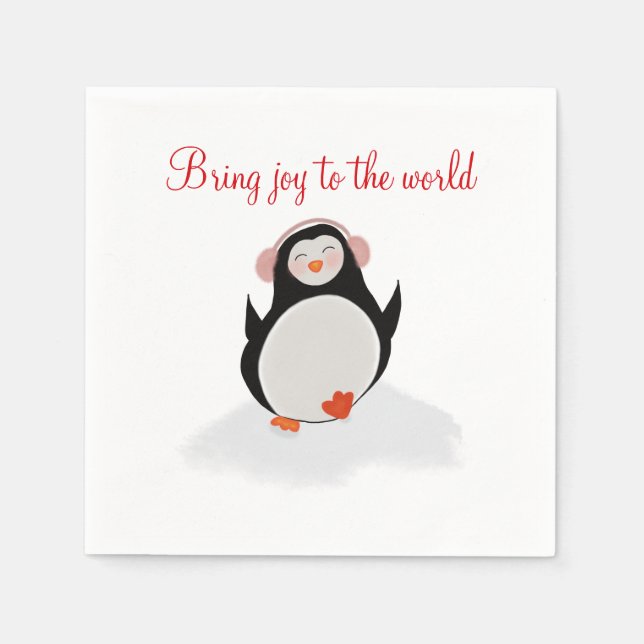 Serviette En Papier Pingouin souriant de Noël sur la serviette (Devant)