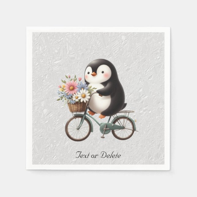 Serviette En Papier Pingouins à bicyclettes florales (Devant)