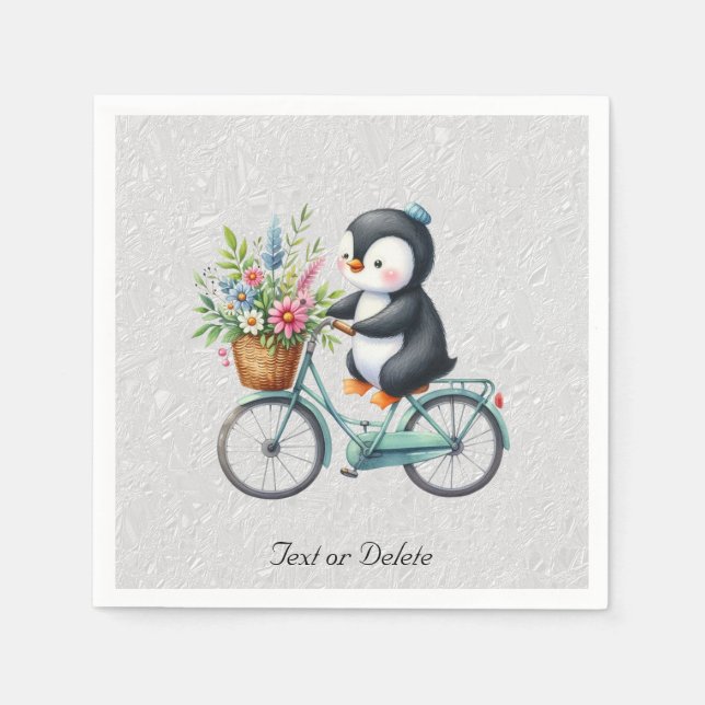 Serviette En Papier Pingouins à bicyclettes florales (Devant)