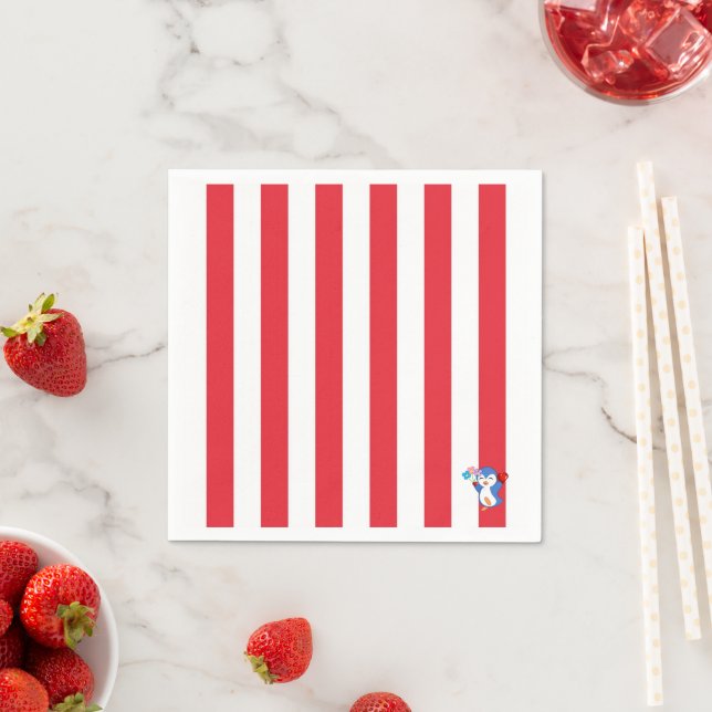 Serviette En Papier Pingouins en papier, rouge et blanc (En situation)