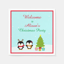 Serviette En Papier Pingouins et arbre d'hiver de Noël mignons