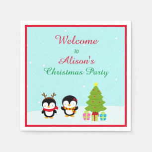 Serviette En Papier Pingouins et arbre d'hiver de Noël mignons