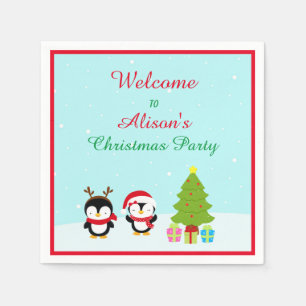 Serviette En Papier Pingouins et arbre d'hiver de Noël mignons