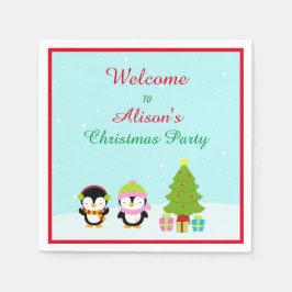 Serviette En Papier Pingouins et arbre d'hiver de Noël mignons