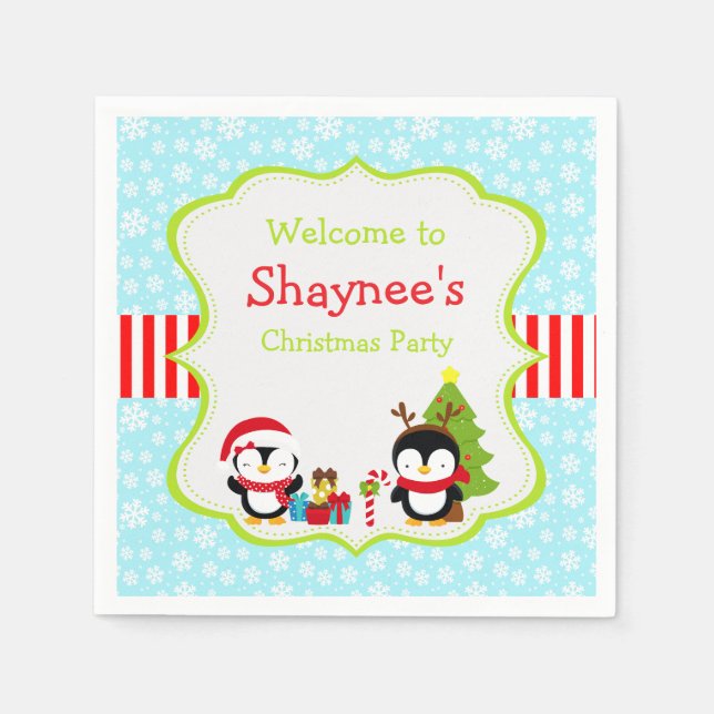 Serviette En Papier Pingouins mignons d'hiver (Devant)