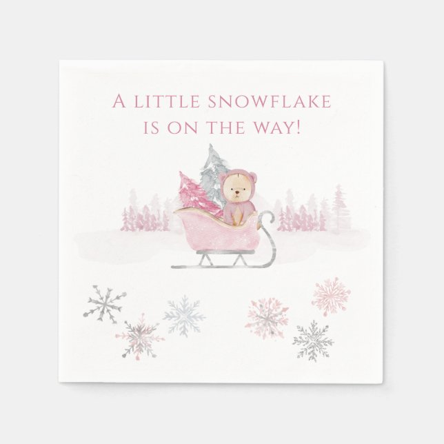Serviette En Papier Pink A Little Snowflake Baby shower (Devant)