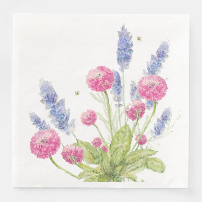 Serviette En Papier Pink and Lavender Dinner Flowers Napkins (Devant)