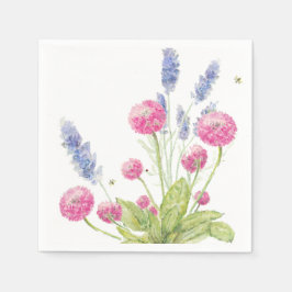 Serviette En Papier Pink and Lavender Flowers Cocktail Serviettes