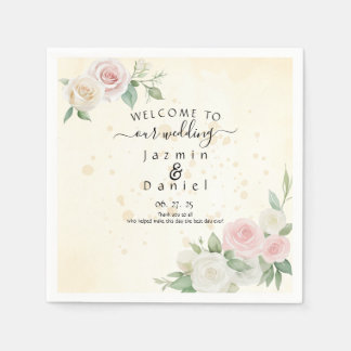 Serviette En Papier Pink and White Rose Dusky Blooms Program Fans