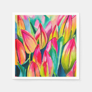 Serviette En Papier Pink aquarelle tulipe art