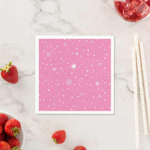Serviette En Papier Pink avec des points blancs et des flocons de neig