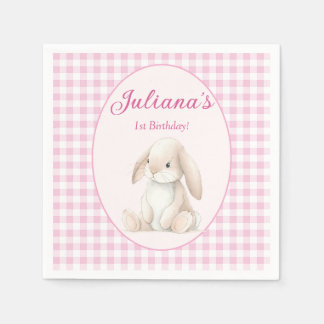Serviette En Papier Pink Babys First Birthday Bunny Napkins