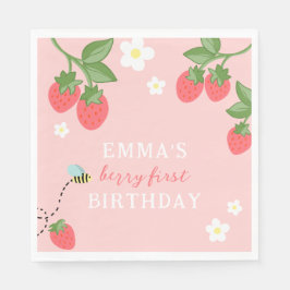 Serviette En Papier Pink Berry First Girls Strawberry 1st Birthday