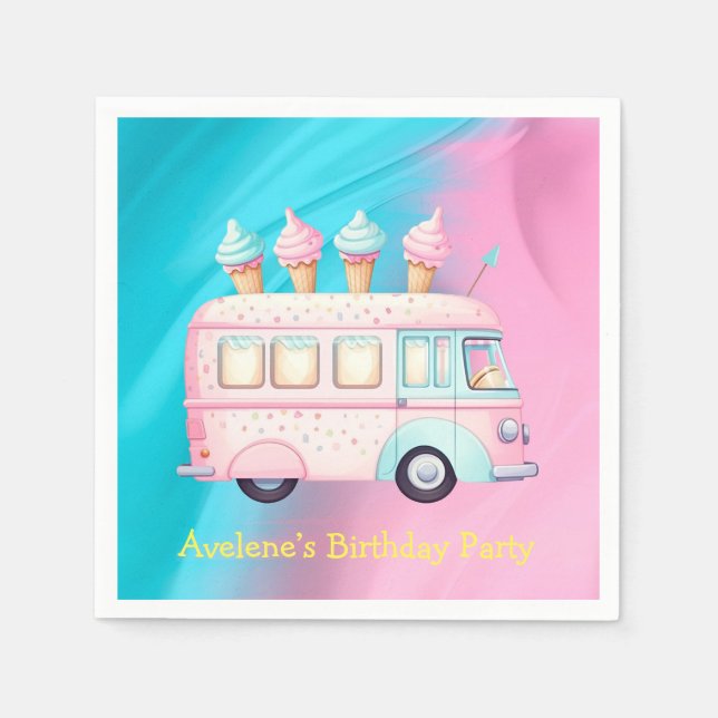 Serviette En Papier Pink Blue Ice Cream Camion fête d'anniversaire (Devant)