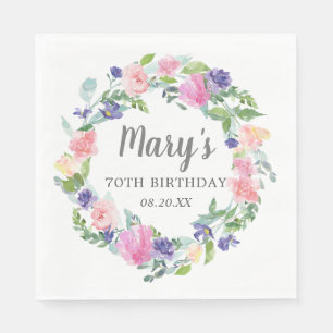 Serviette En Papier Pink Blue Purple Floral 70e anniversaire
