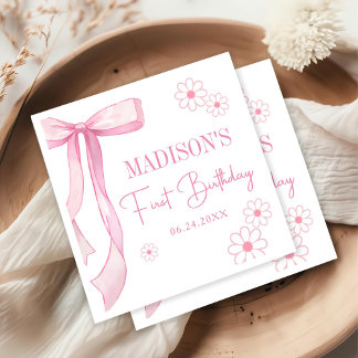 Serviette En Papier Pink Bow Elegant 1er Anniversaire