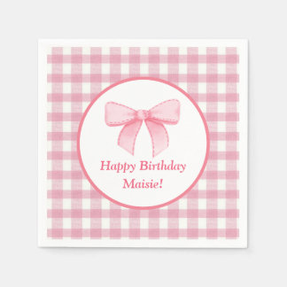 Serviette En Papier Pink Bow Gingham Napkin 