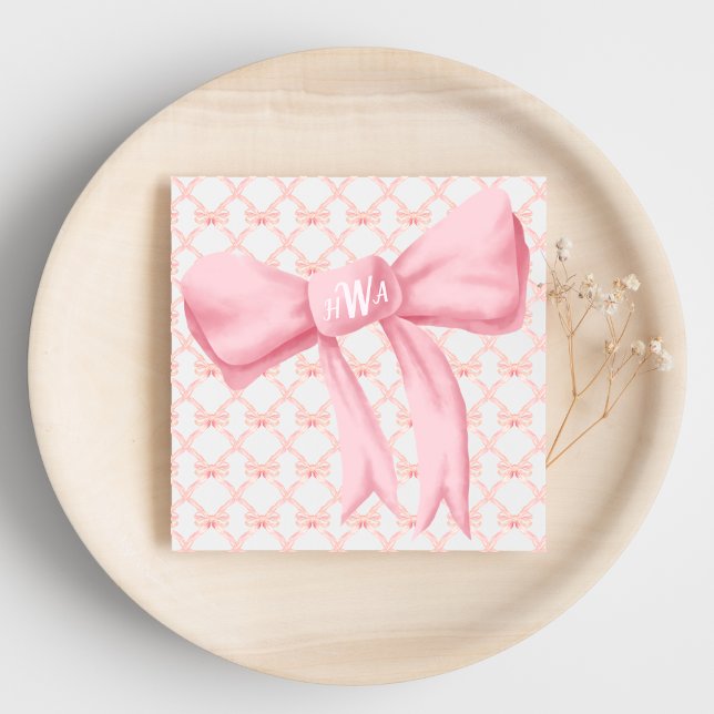 Serviette En Papier Pink Bow Monogram Napkin (Créateur téléchargé)