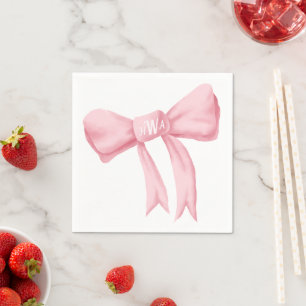 Serviette En Papier Pink Bow Monogram Preppy Napkin - police Claudia