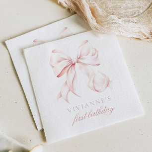 Serviette En Papier Pink Bow première fille d'anniversaire