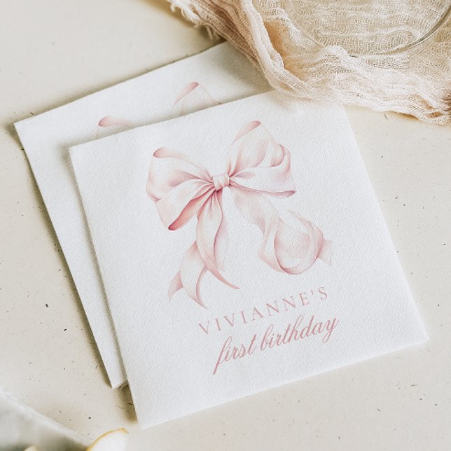 Serviette En Papier Pink Bow première fille d'anniversaire (Créateur téléchargé)