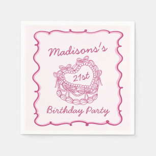 Serviette En Papier Pink Bow Retro Coquette gâteau Coquette Anniversai
