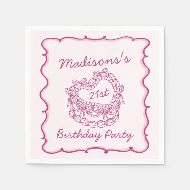 Serviette En Papier Pink Bow Retro Coquette gâteau Coquette Anniversai (Devant)