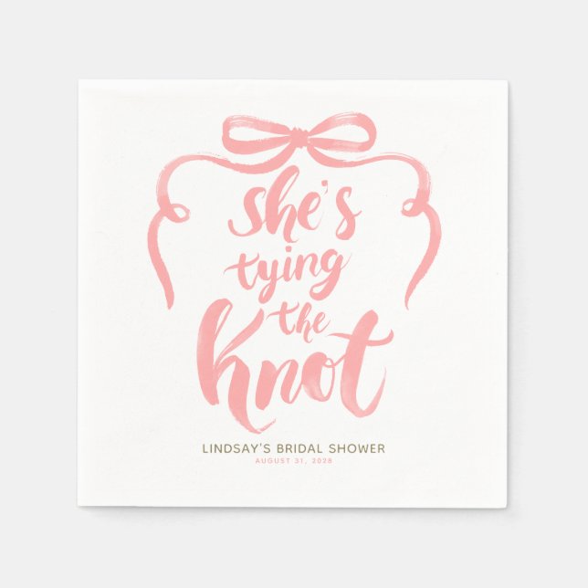 Serviette En Papier Pink Bow She's Tying the Knot Bridal Shower (Devant)