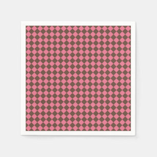 Serviette En Papier Pink Brown Checker Diamond Motif papier Napkin