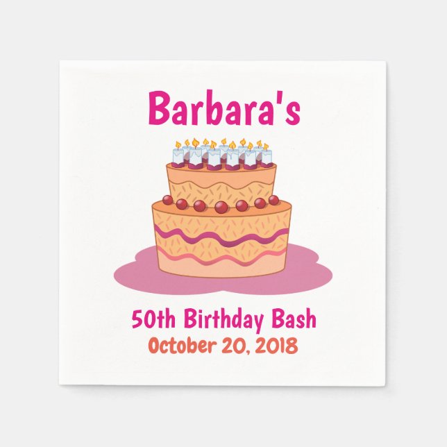 Serviette En Papier Pink Cake 50th Birthday Party (Devant)