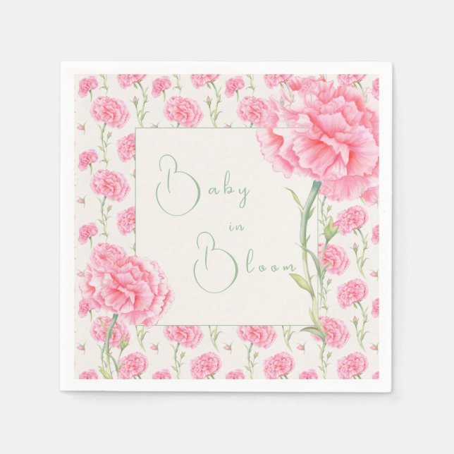 Serviette En Papier Pink Carnation Baby in Bloom Baby Shower  (Devant)