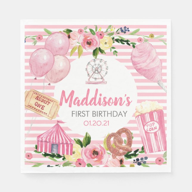 Serviette En Papier Pink Carnival Anniversaire Napkins (Devant)