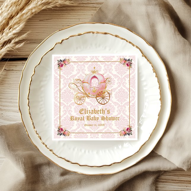 Serviette En Papier Pink Carrie Princess Fairytale Baby shower (Pink Carriage Princess Fairytale Baby Shower Napkins)