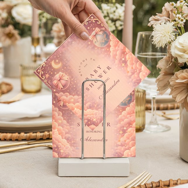 Serviette En Papier Pink Celestial Bows Clouds Baby Shower (Créateur téléchargé)