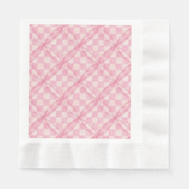 Serviette En Papier PINK CHECK QUILT CINÉ Papier de déjeuner serviette (Devant)