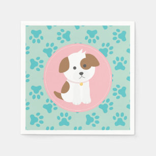 Serviette En Papier Pink Chiot anniversaire serviettes empreintes de p