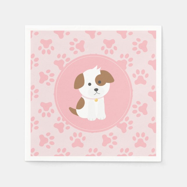 Serviette En Papier Pink Chiot anniversaire serviettes empreintes de p (Devant)