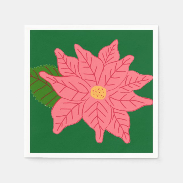 Serviette En Papier Pink Christmas Poinsettia  (Devant)