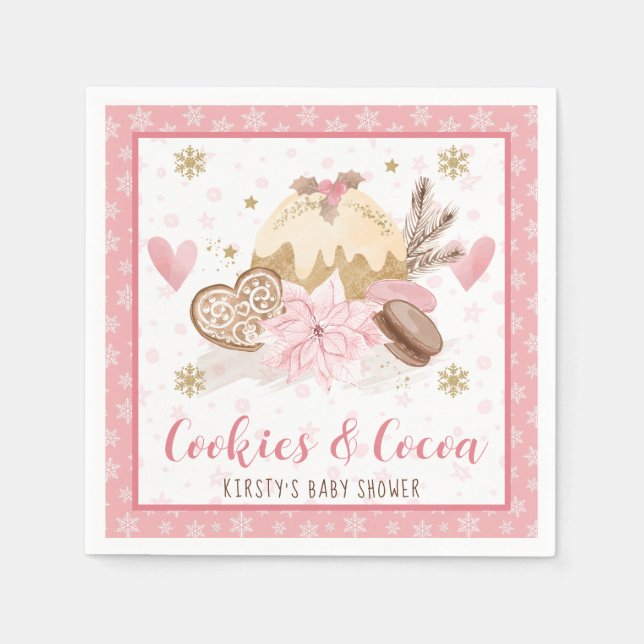 Serviette En Papier Pink Cookies and Cocoa Baby Shower (Devant)