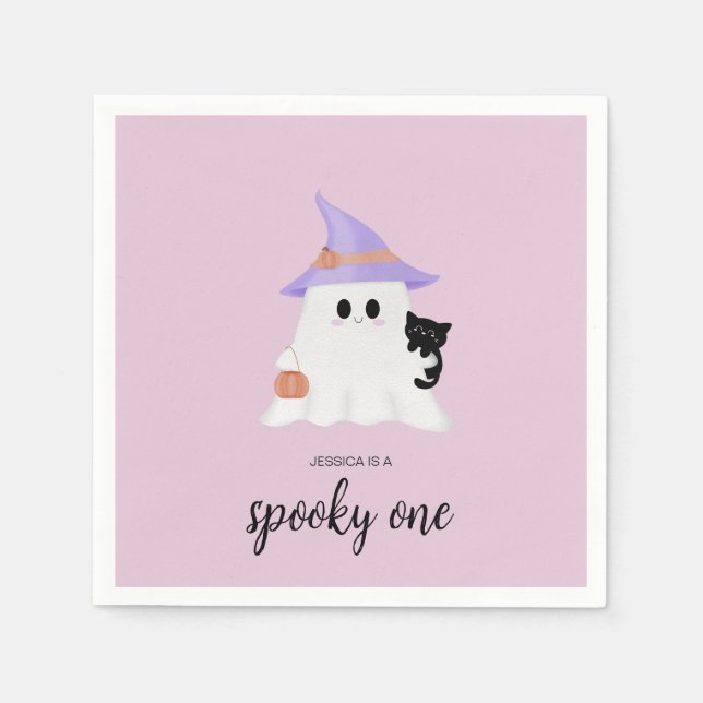Serviette En Papier Pink Cute Ghost Halloween 1er anniversaire fête (Devant)
