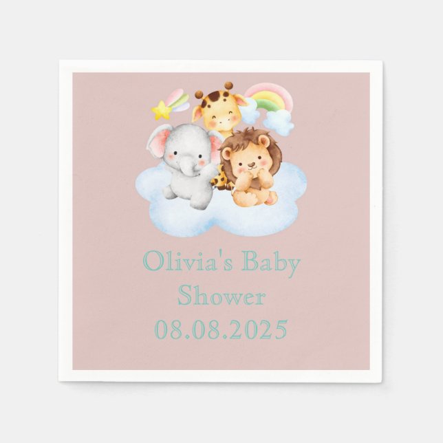 Serviette En Papier Pink cute safari animals (Devant)