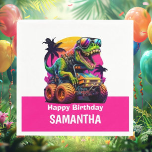 Serviette En Papier PINK Dino-Mite MONSTER TRUCK Anniversaire